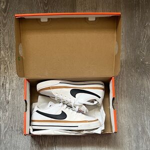 Nike Kids White and Black Sneakers with Tan Accents